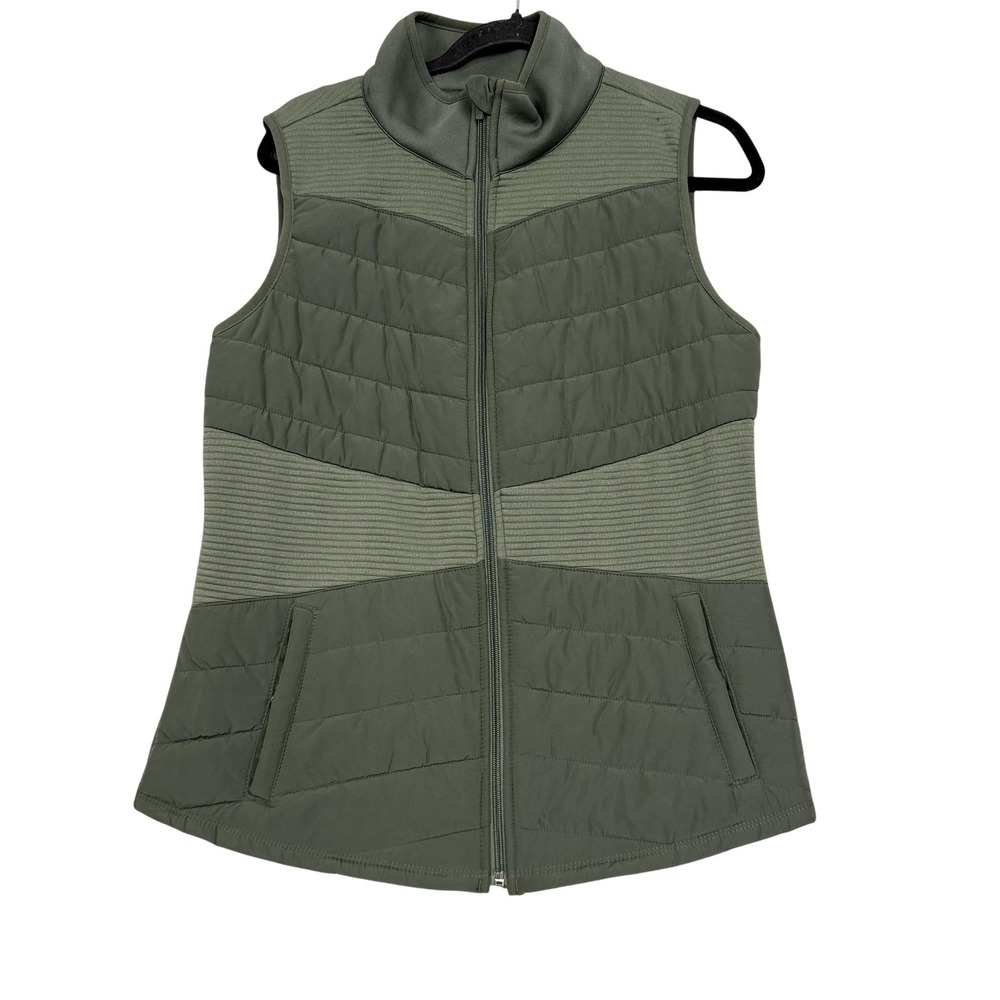 Tek Gear Vest Womens Large Green Quilted Softshell Fleece Lined Zip Up Casual